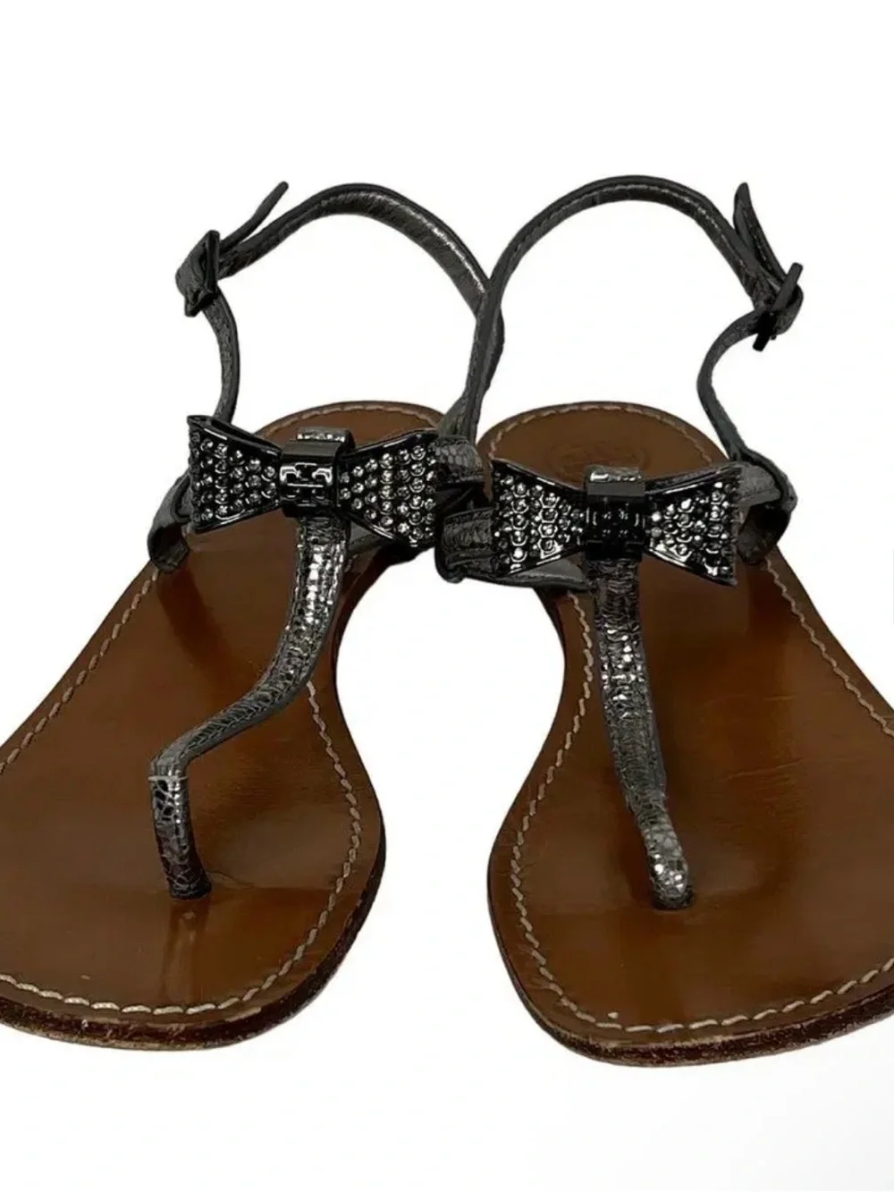 Tory Burch Pave Bow Thong Leather Sandals 7.5